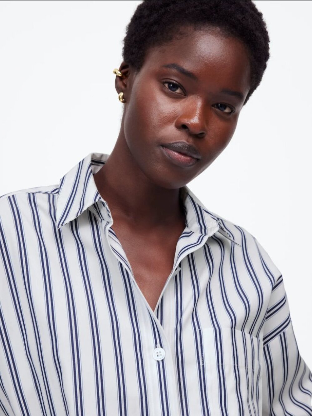 MADEWELL 100% Cotton Poplin Striped Cropped Straight-Hem Button-Up Shirt M $98